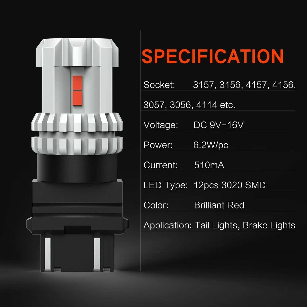 2X 3157 Red 12SMD LED Parking Turn Signal Light Bulbs for Vehicles