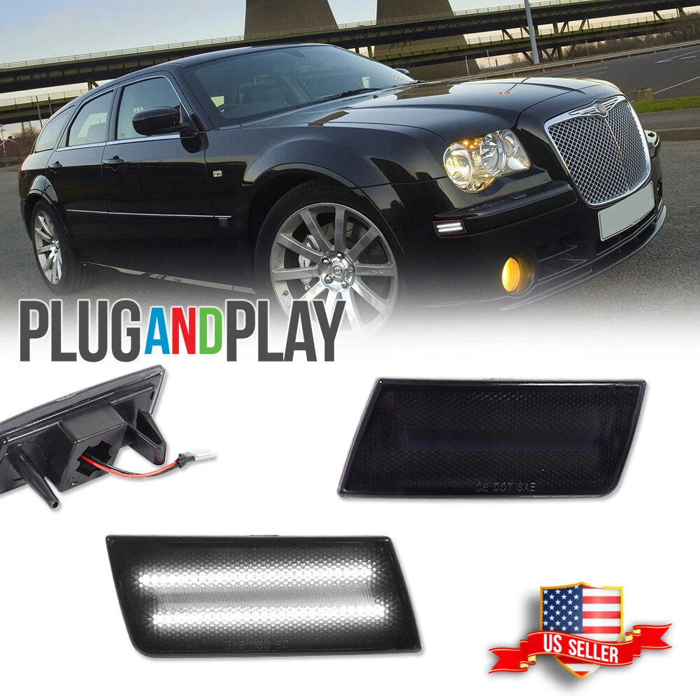 2X Smoke Lens White LED Front Side Marker Lights for Chrysler 300 (2005–2010)