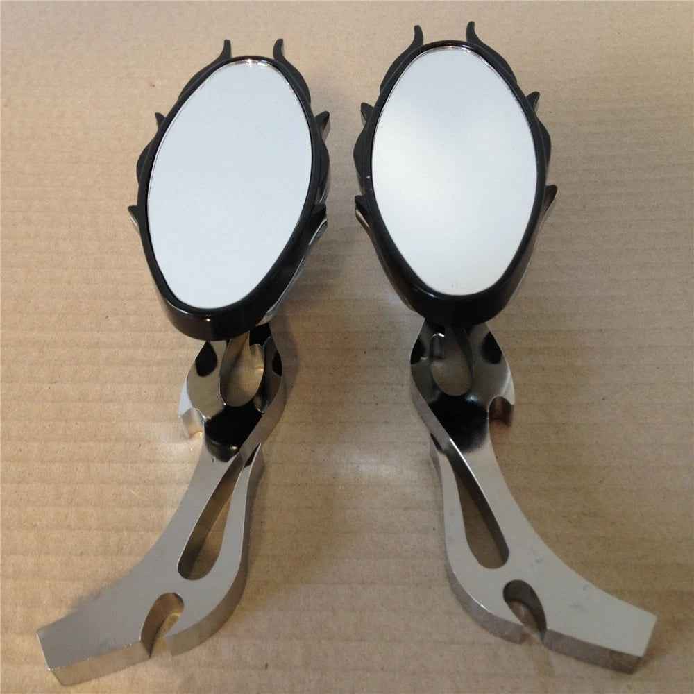 Chrome Flame Style Rearview Mirror for Cruiser Chopper (Any Year)