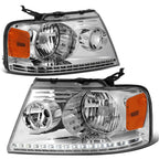 Set of 2 Chrome Housing Amber Side LED DRL Headlights for Ford F150 (2004–2008)
