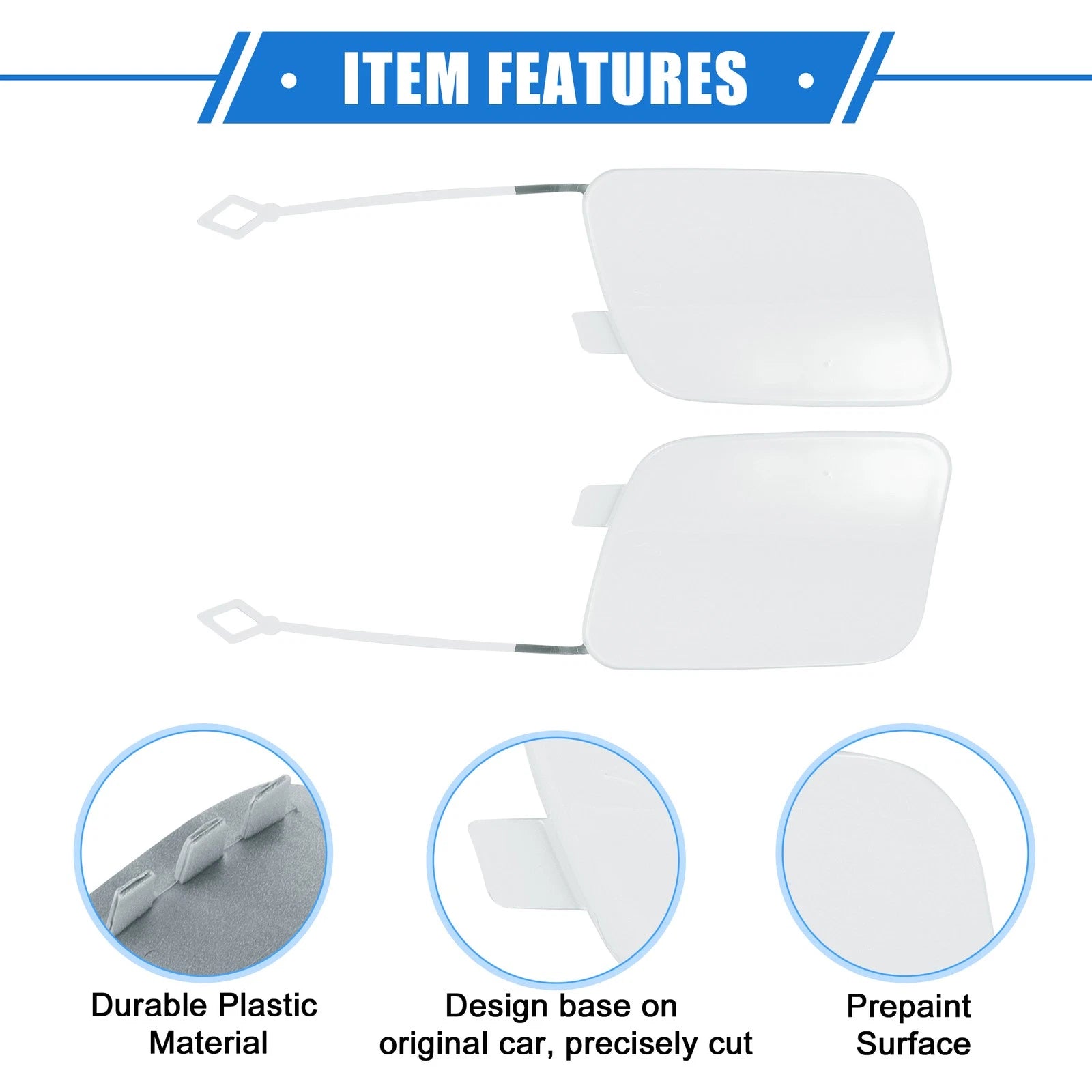 Pair Rear Tow Hook Eye Hole Cover Cap for BMW X5 (2016–2018) Plastic White