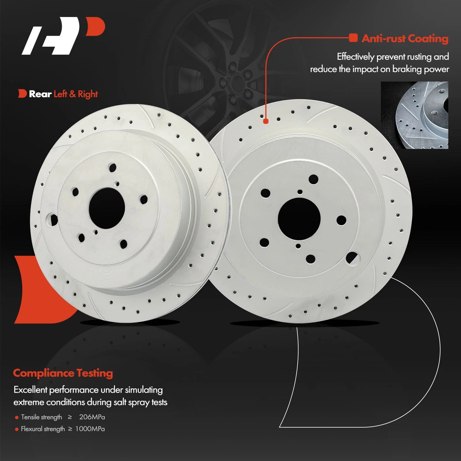 Rear Drilled Brake Rotor & Ceramic Pad for Subaru Tribeca (2006–2014)