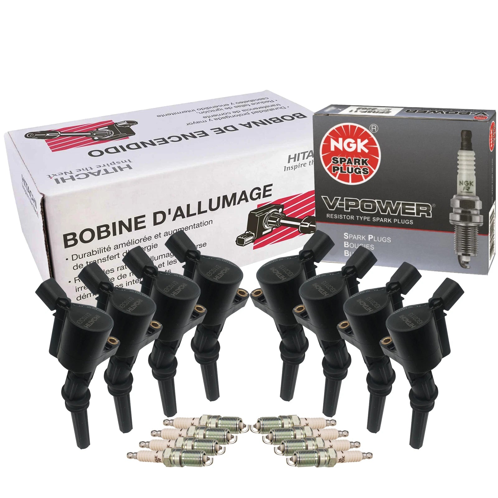 Set of 8 Ignition Coils & NGK VPower Spark Plugs for Ford Lincoln Mercury V8