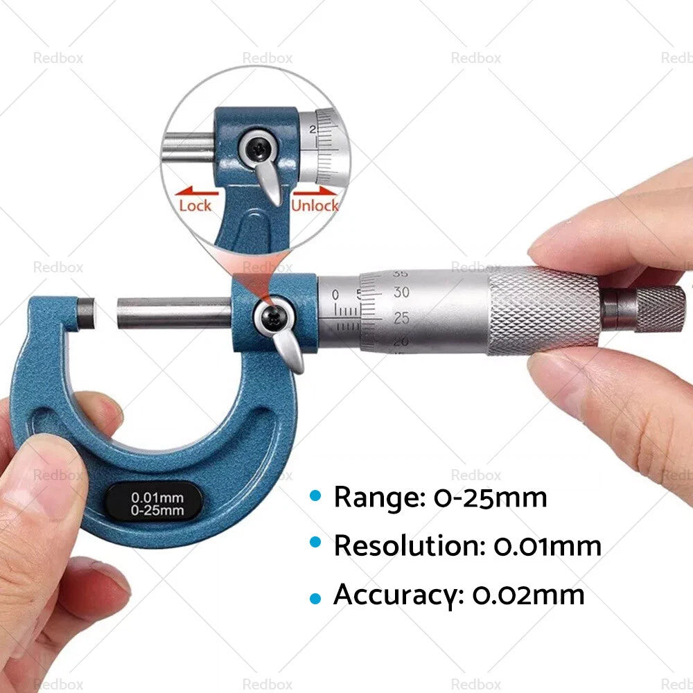 Set of 4 Outside Micrometers 0-100mm 0.01mm for Machinist Tool