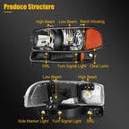 Headlight Assembly Pair for GMC Sierra 1500 Yukon XL (1999–2007) Black Housing