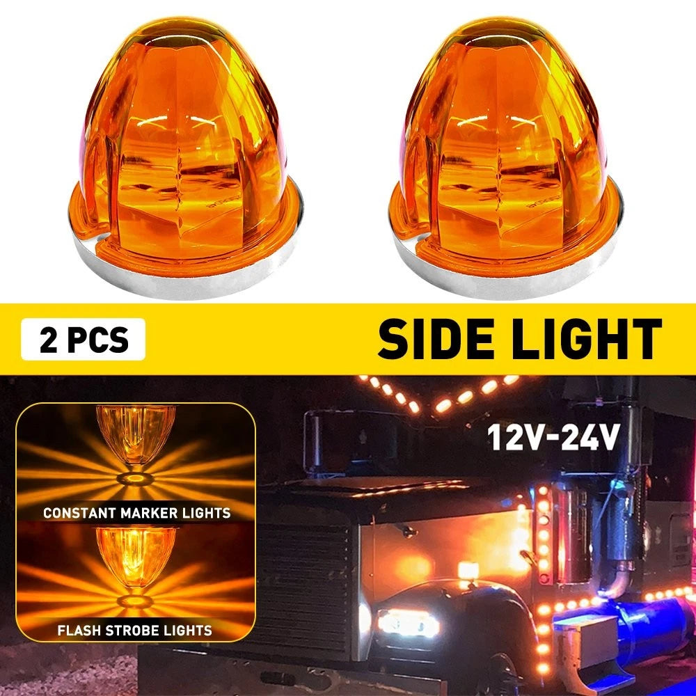 2X Amber LED Clearance Marker Lights for 12V-24V Vehicles Round EXV