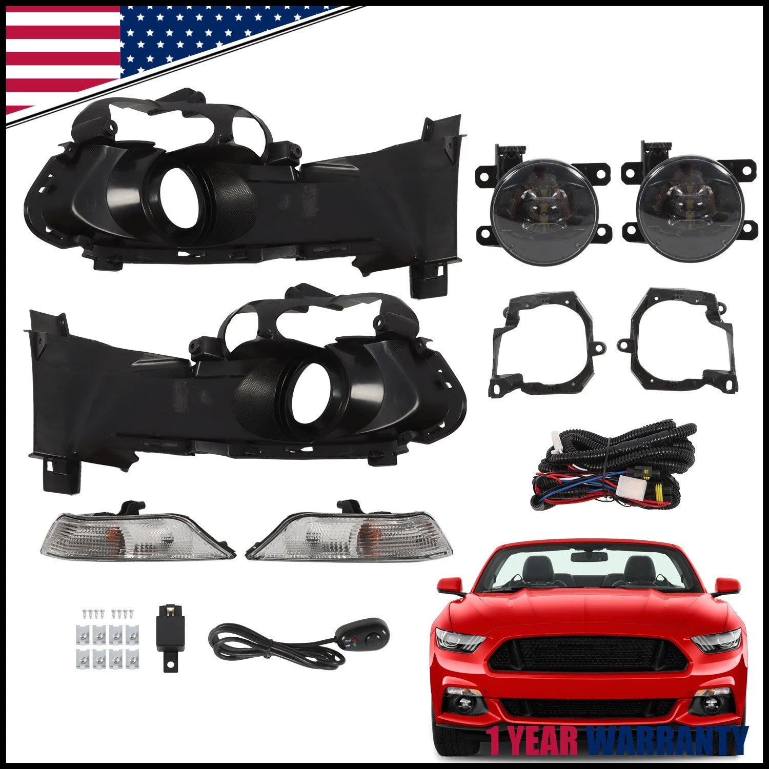 Full Set Fog Light Turn Signal Lamps + Cover + Wiring Kit for Ford Mustang (2015–2017)