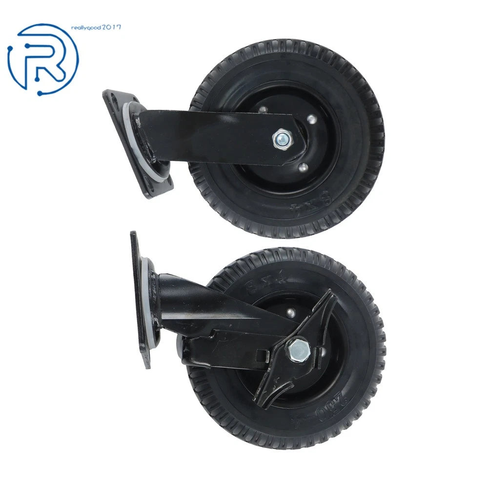 2Pcs 8" Rubber Swivel Casters for Heavy-Duty Use (1 Side Brake, 1 Rotation)