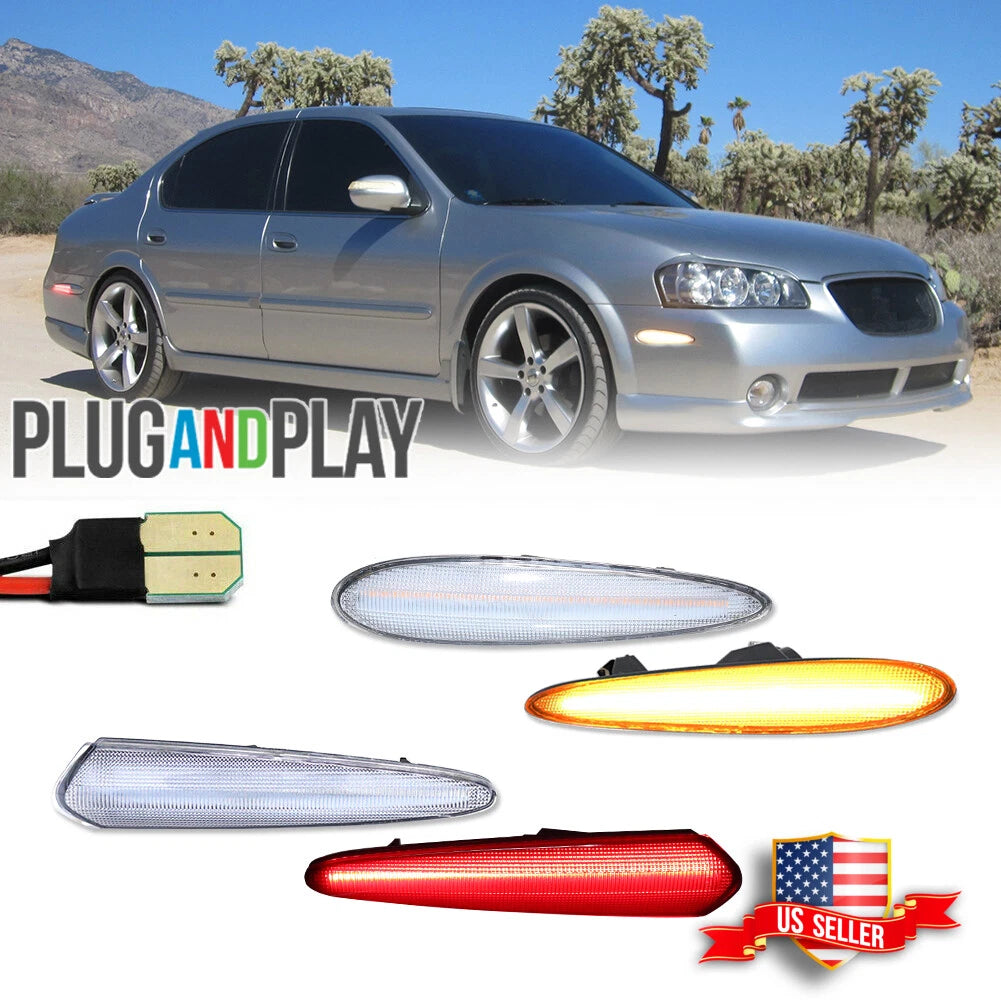 Set of 4 Clear Amber Red LED Side Marker Lamps for Nissan Maxima (2000–2003)