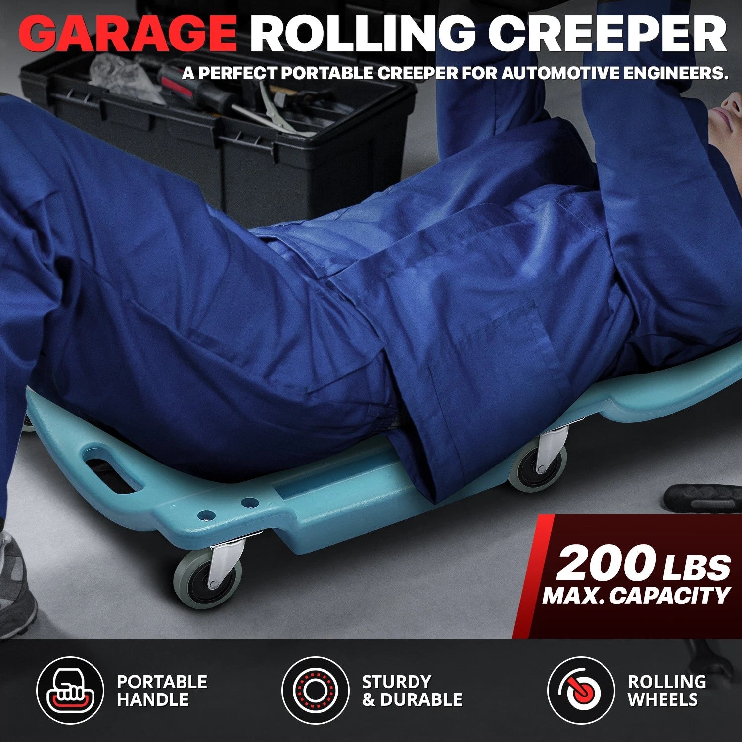 40" Mechanic Creeper for Automotive (HDPE, Sky Blue)