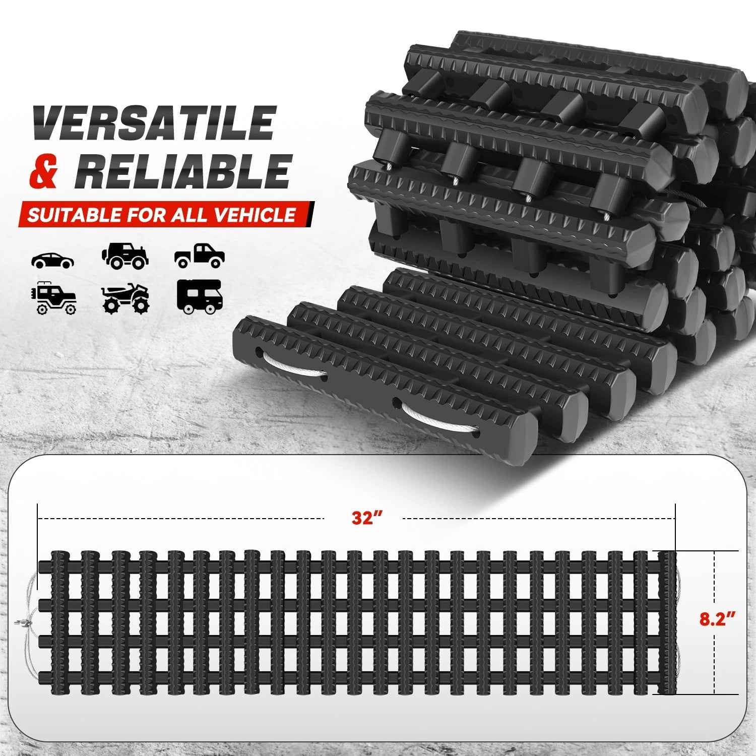 2X Sand Snow Recovery Traction Tracks Mats for Cars Trucks (10 Ton, 32")