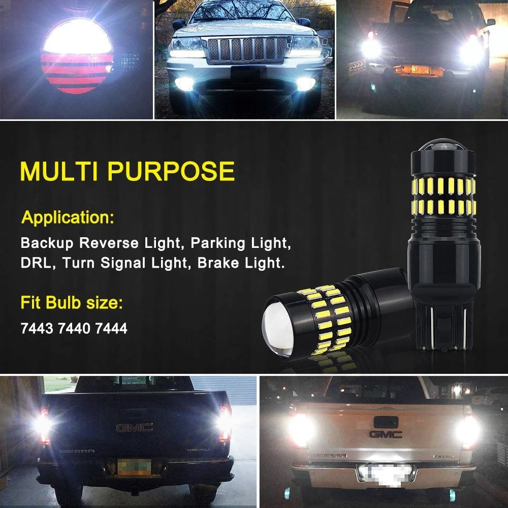 2X 7443 7440 W21W 7444 LED Backup Reverse Light for