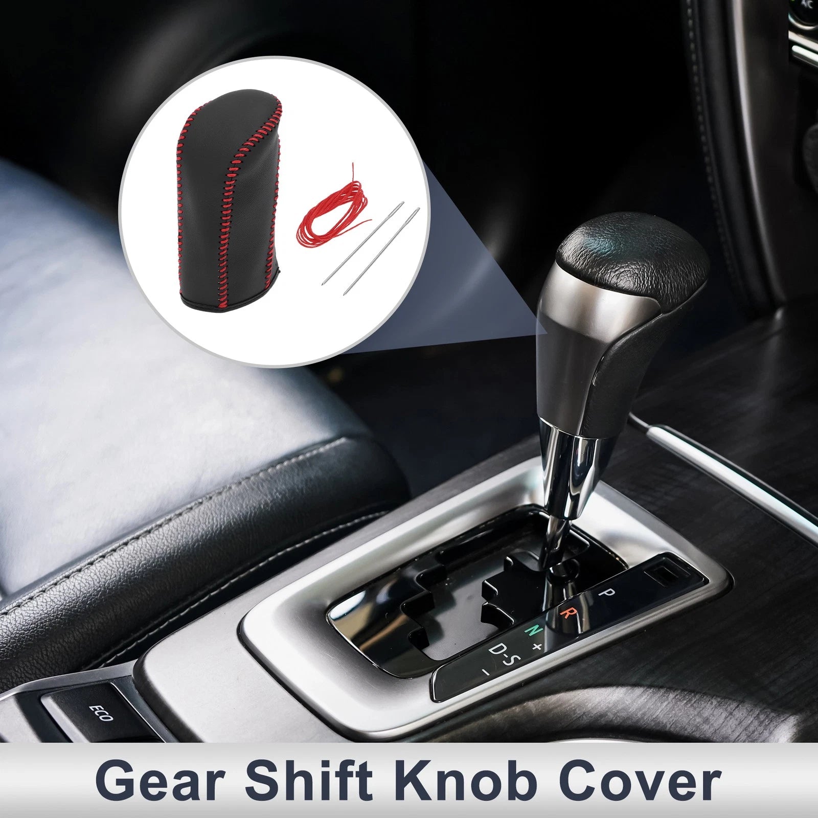 1 Pc Gear Shift Knob Cover for Nissan Tiida (2004–2012) Black Red Faux Leather