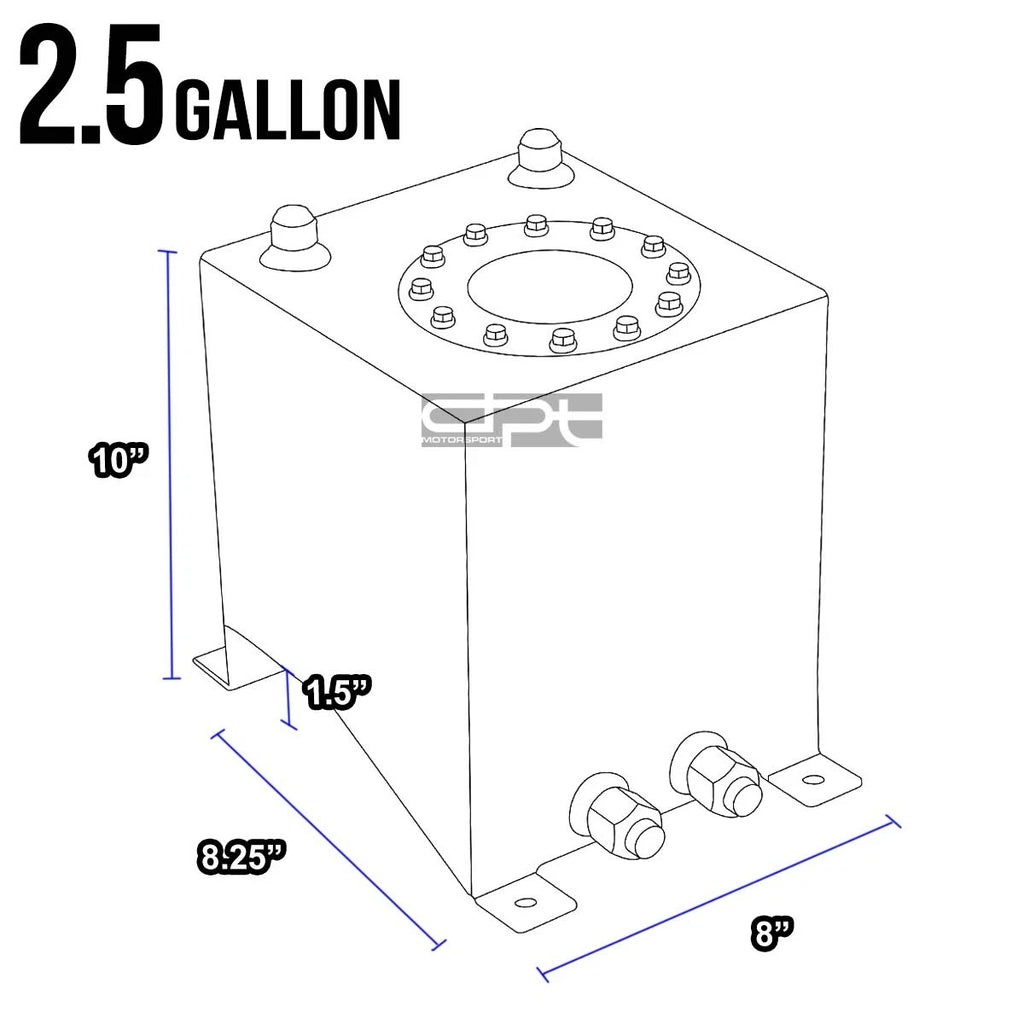 2.5 Gallon Lightweight Polished Aluminum Race Fuel Cell Tank + Level Sender