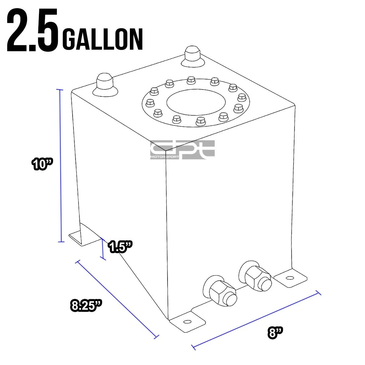2.5 Gallon Lightweight Polished Aluminum Race Fuel Cell Tank + Level Sender
