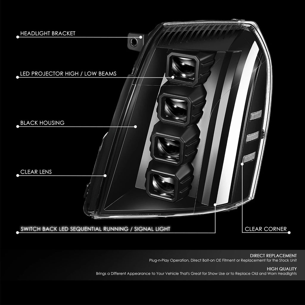 LED Switchback Quad Projector Headlights for Cadillac Escalade ESV EXT (2007–2014)