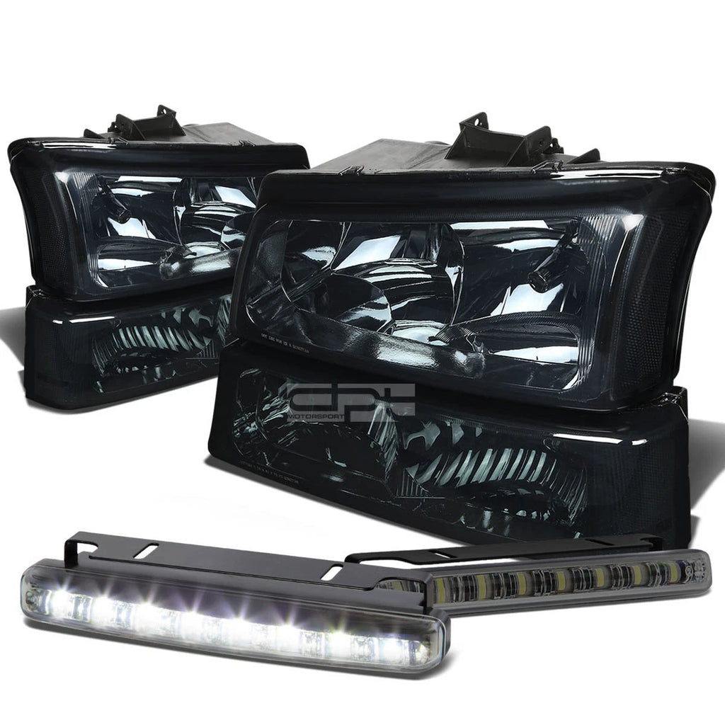 Smoked Headlight + Clear Corner + Bumper + LED Fog Light Set for Chevy Silverado (2003–2007)
