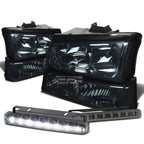 Smoked Headlight + Clear Corner + Bumper + LED Fog Light Set for Chevy Silverado (2003–2007)