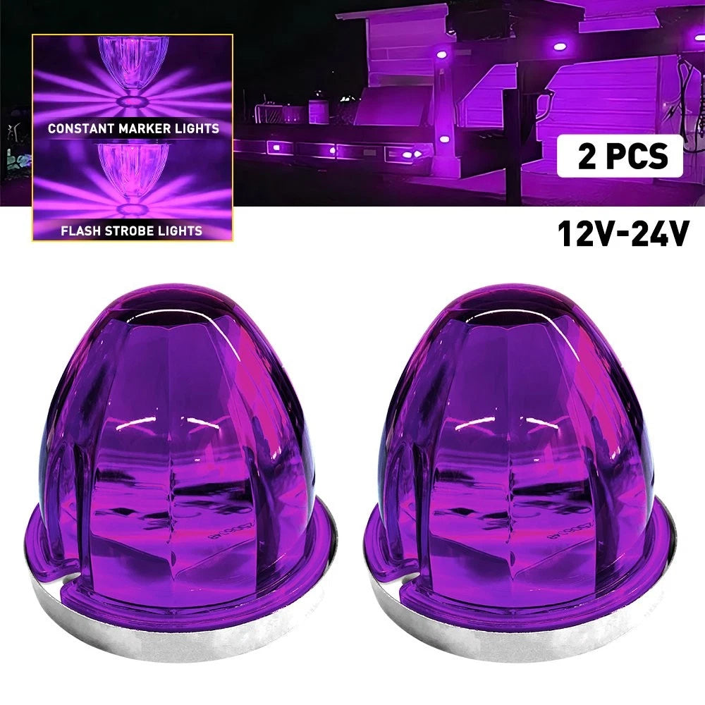 2X Purple Flash LED Round Marker Lights for Heavy Duty Truck Trailer V