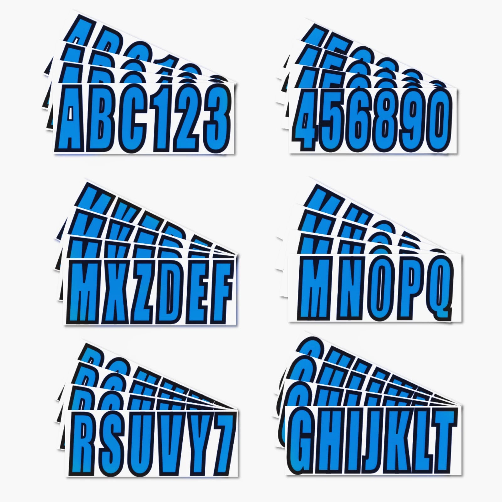 Set of 4 Boat Registration Decals A-Z & 0-9 Blue