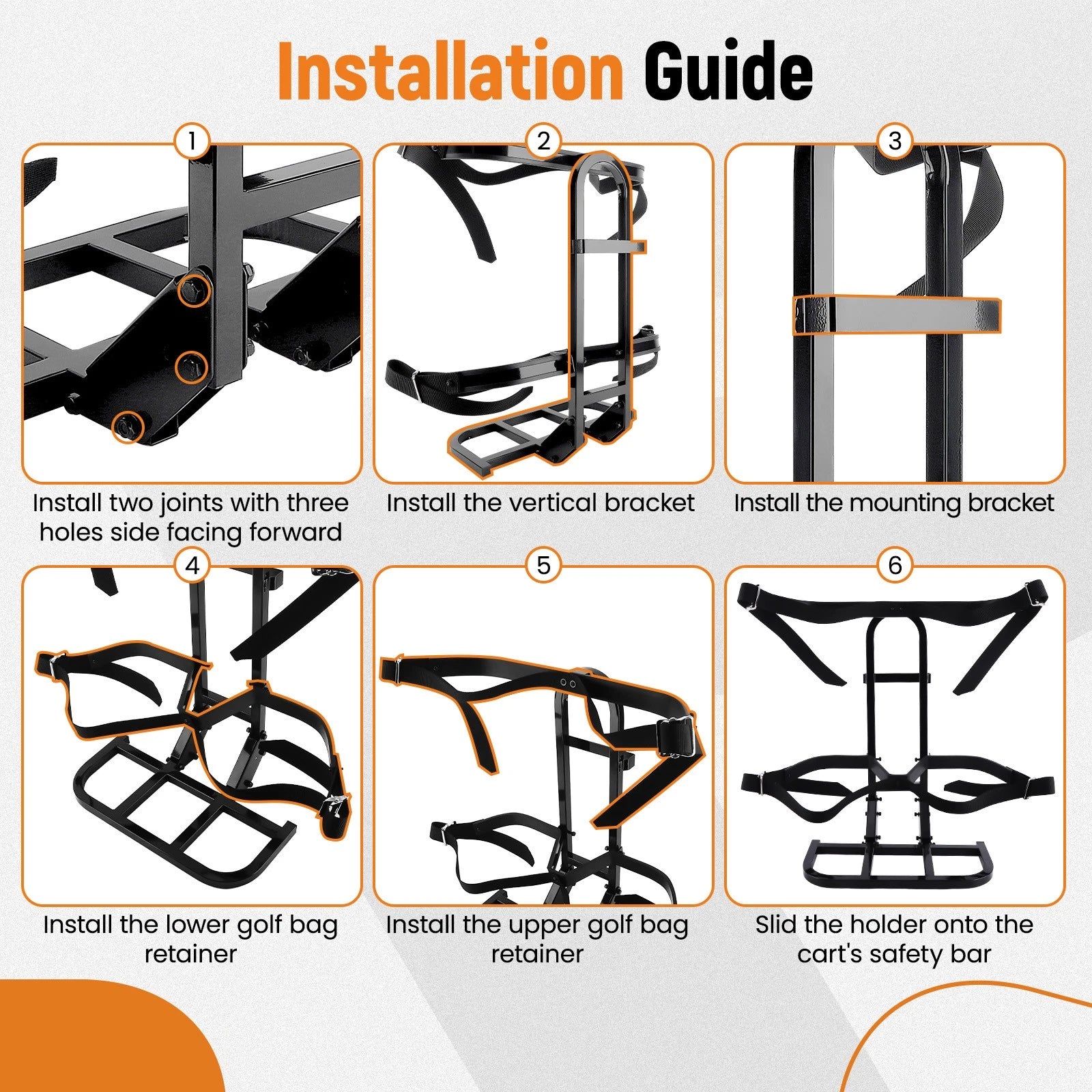 Golf Bag Carrier Mount Rack for Club Car, Yamaha & EZGO (Steel) (2014–2018)