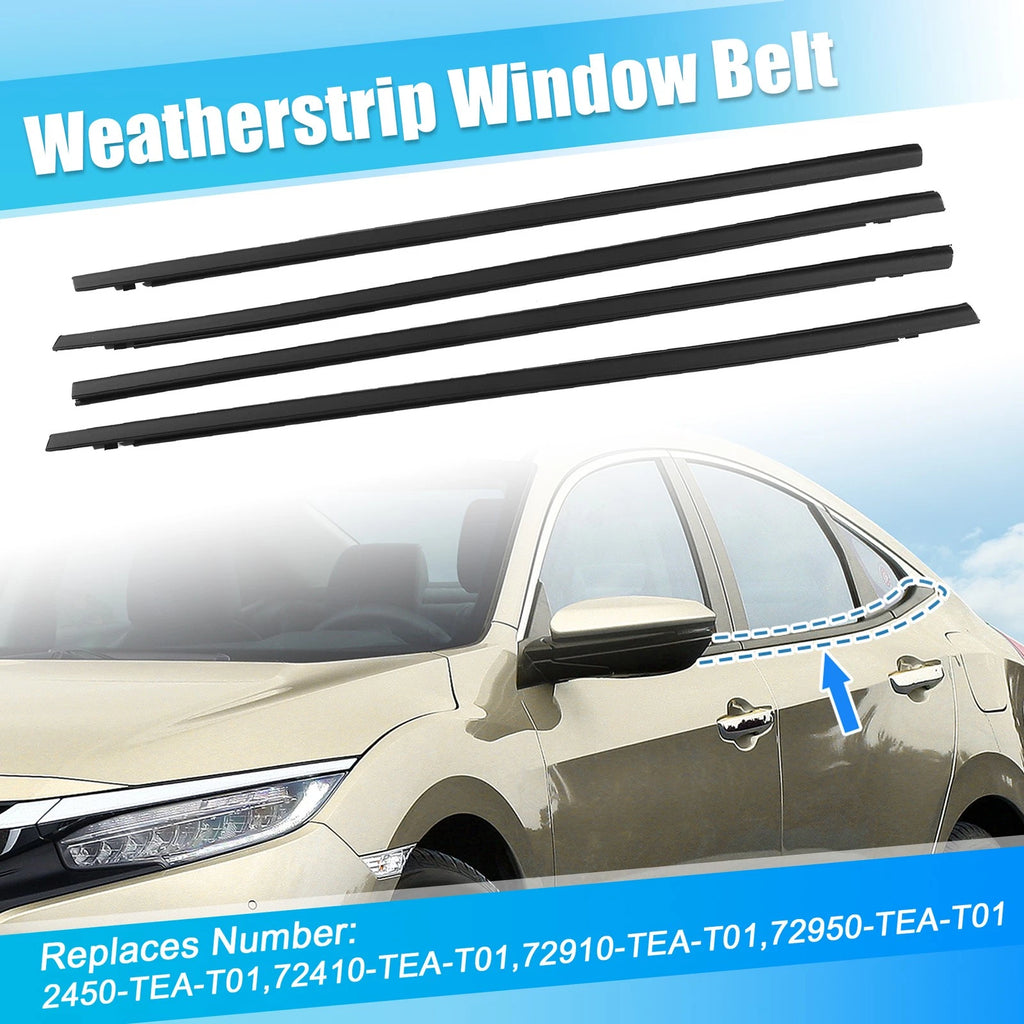 Set of 4 Weatherstrip Window Trim Seal Belts for Honda Civic (2016–2021)