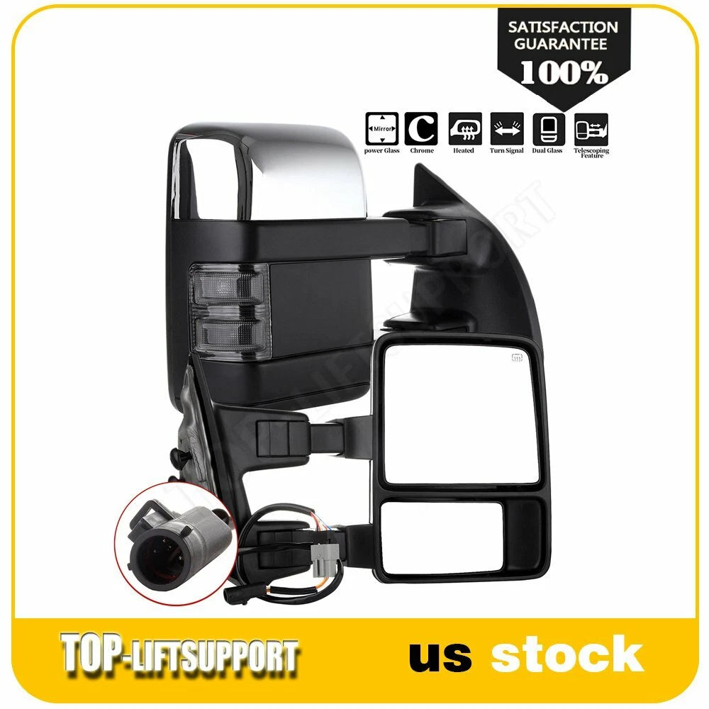 Set of 2 Chrome Tow Power Heated Smoke Signal Side Mirrors for F250-F550