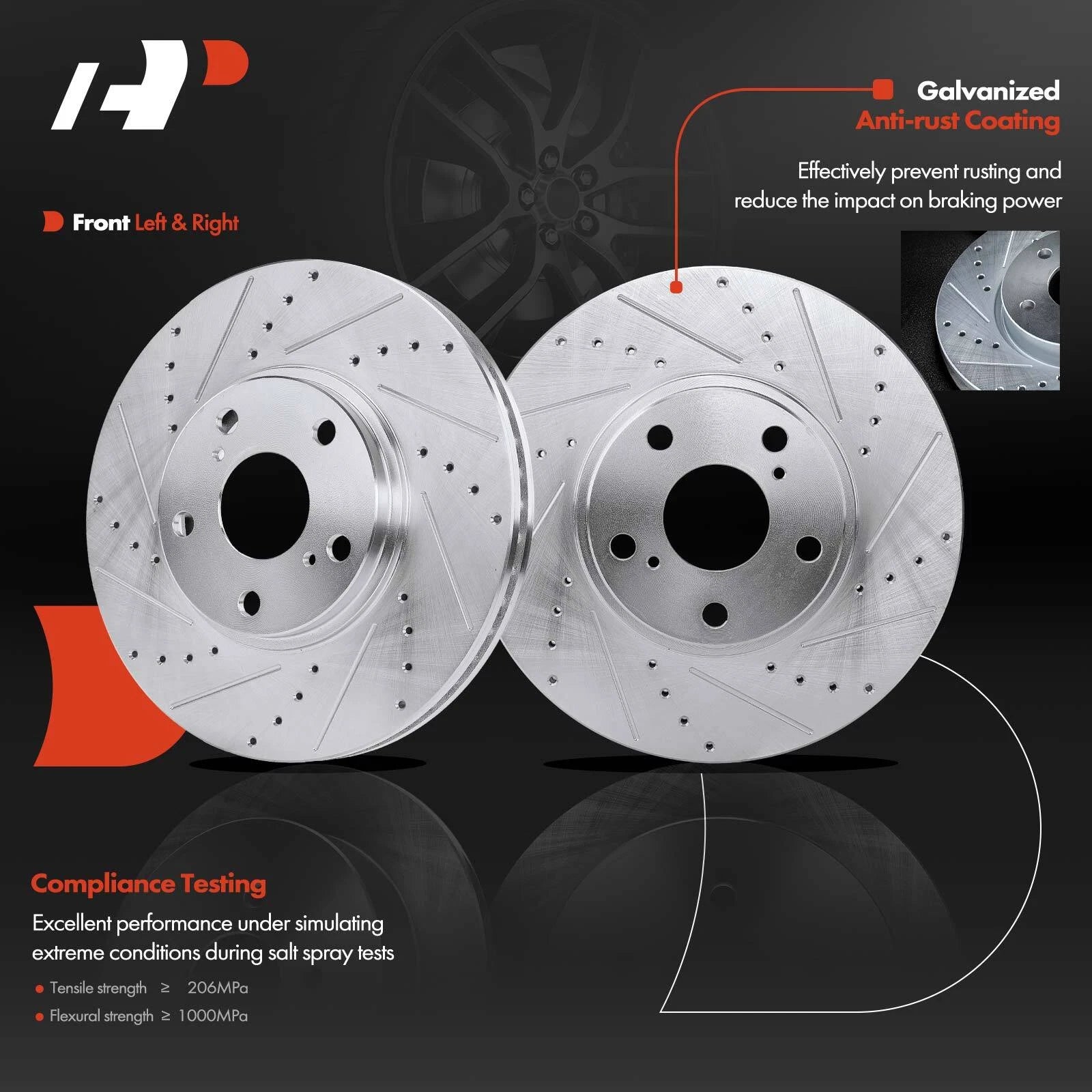 Front Drilled Brake Rotors & Ceramic Pads for Toyota Highlander (2001–2007)