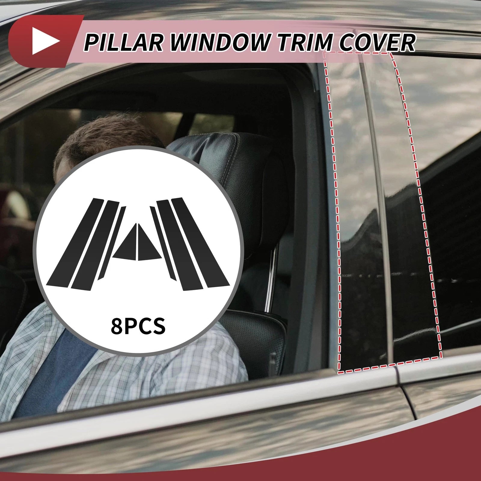 8 Pcs Door Pillar Window Trim for Nissan Sentra (2013–2017) Black