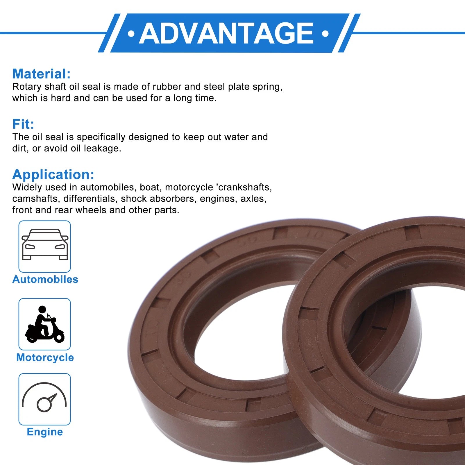 2X Oil Seal Rotary Shaft Seal FKM Rubber 30x50x10mm  
