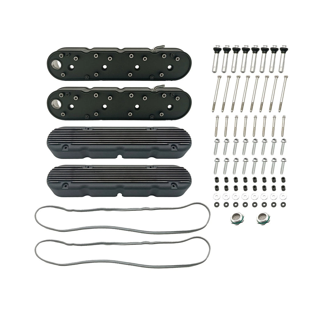 2X Valve Covers for Chevy LS (Finned Black Aluminum)