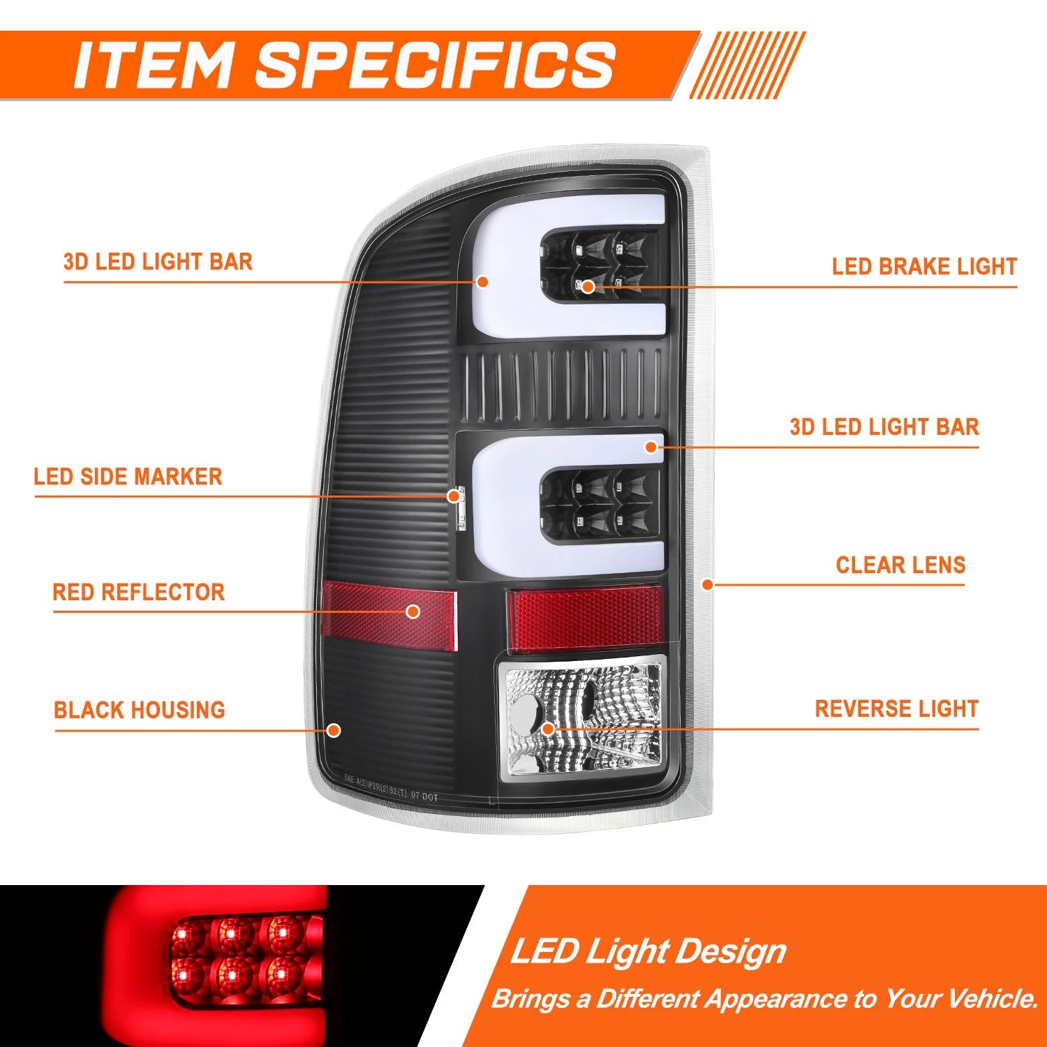 Dual 3D LED C-Tube Bar Tail Light for GMC Sierra (2007–2014)