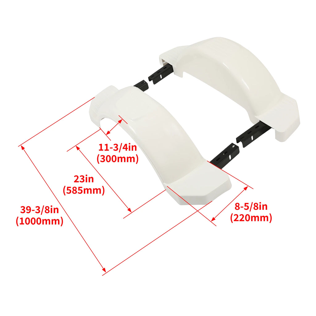 Set of 2 White Single Axle Trailer Fenders for 13" Wheels (Year Range)