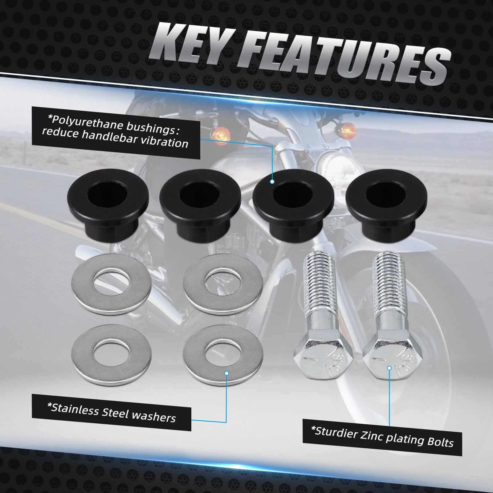 Set of Handlebar Riser Bushing Kits for Harley Heritage Classic FLHC (2017–2023)