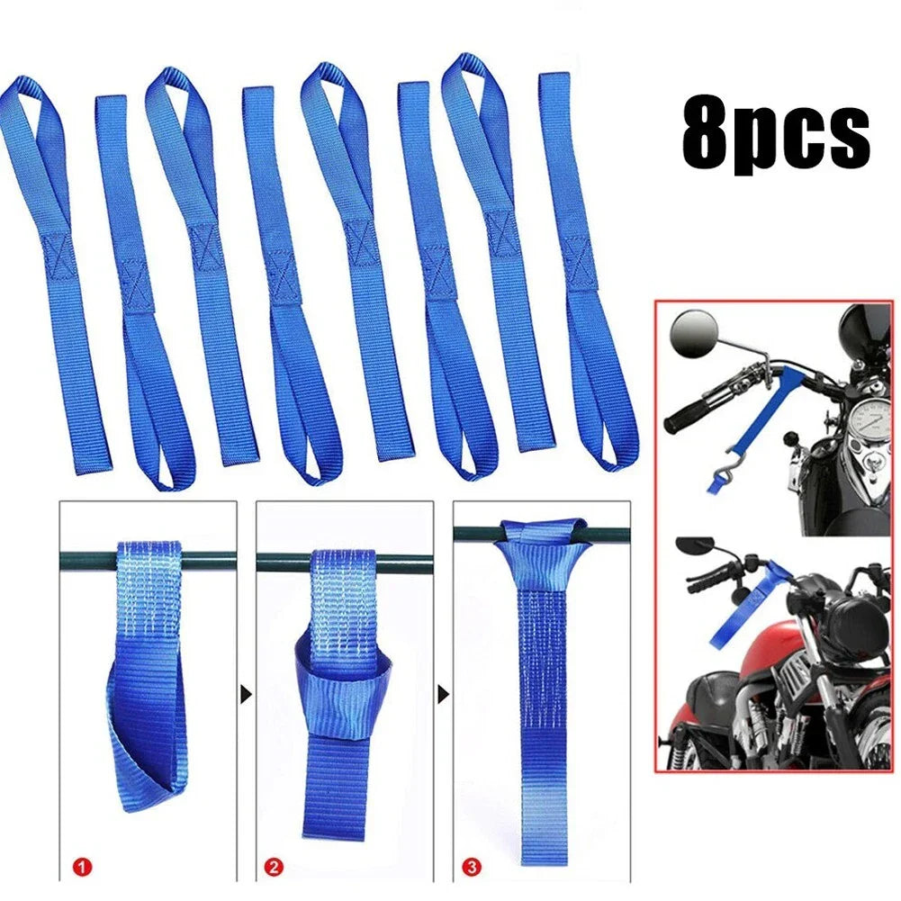8pcs Bandage Blue Soft Loop Ratchet Strap Tie Down Straps for Motorcycle