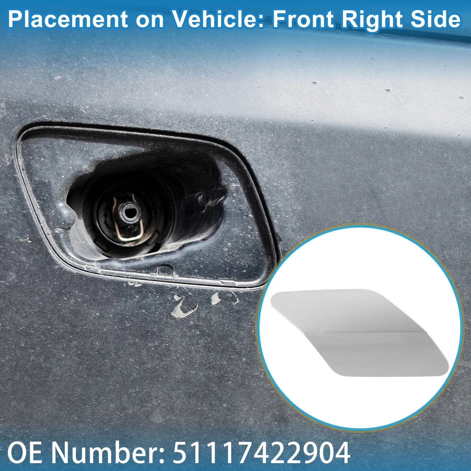 Front Right Washer Nozzle Cover Cap Silver Tone for BMW X6 (2015-2019)