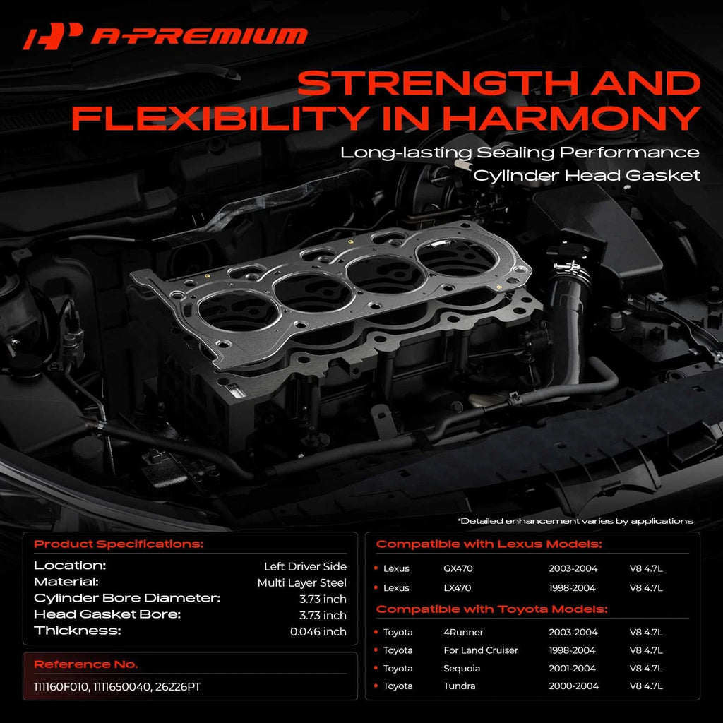Left Cylinder Head Gasket for Toyota Tundra & 4Runner (2000–2004) & Lexus (2003–2004)