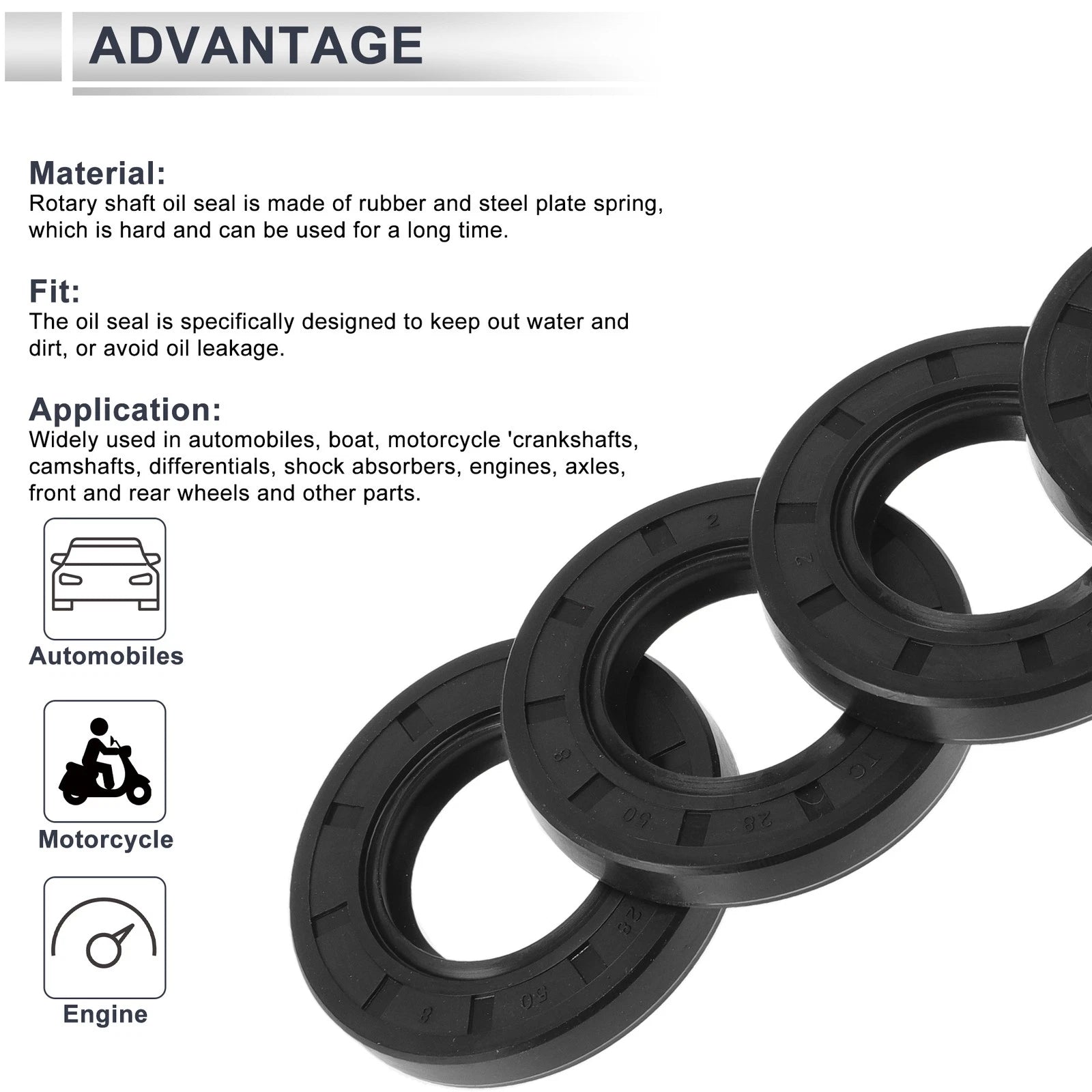 Set of 5 Oil Seal Rotary Shaft Seal TC Ring 28x50x8mm Nitrile Rubber