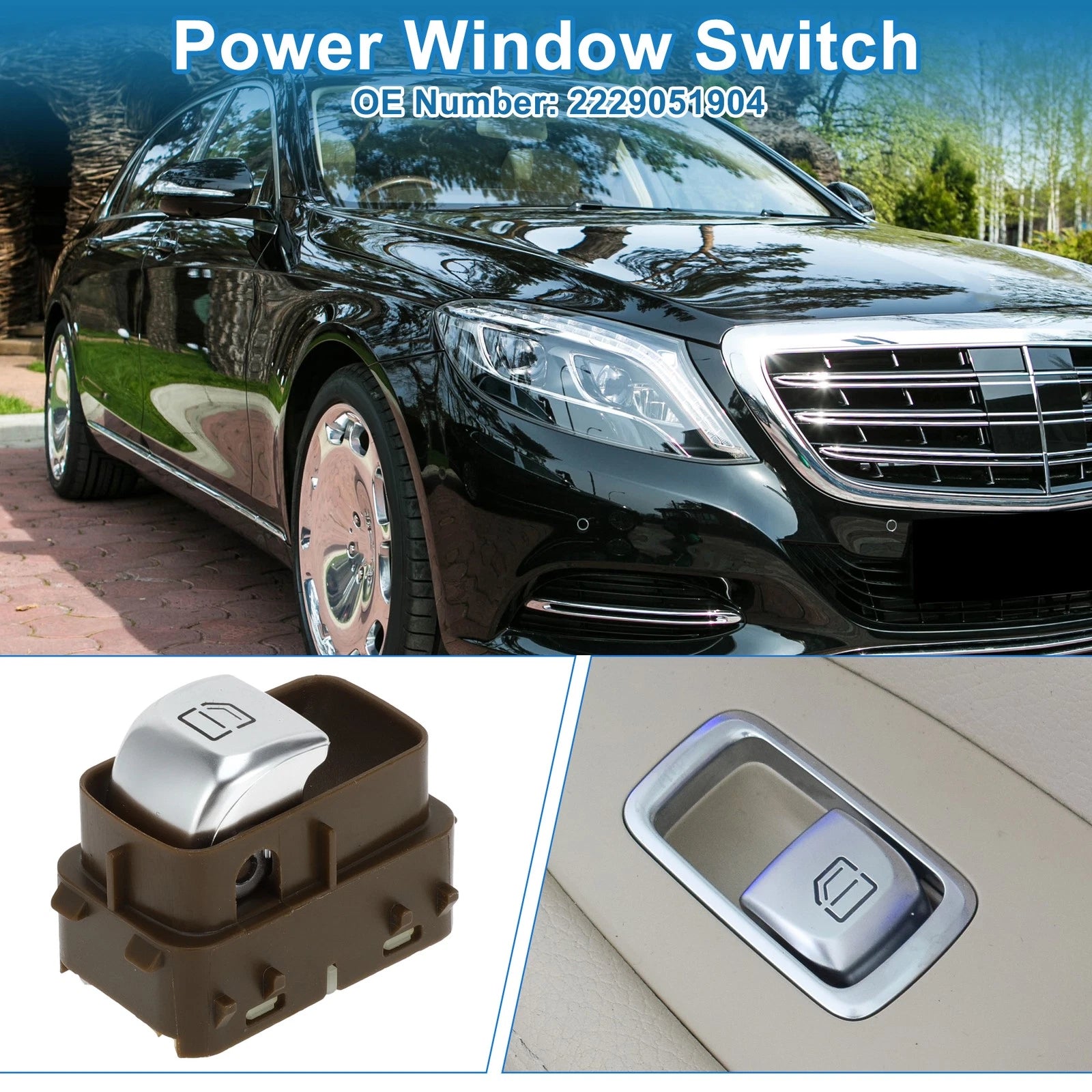 Power Window Switch for Mercedes-Benz E300 GLC300 S400 S500 (No. 2229051904) Brown