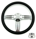 14 Inch Polished Black Steering Wheel with Plain Horn and Adapter for A01
