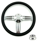 14 Inch Polished Black Steering Wheel with Plain Horn and Adapter for A01