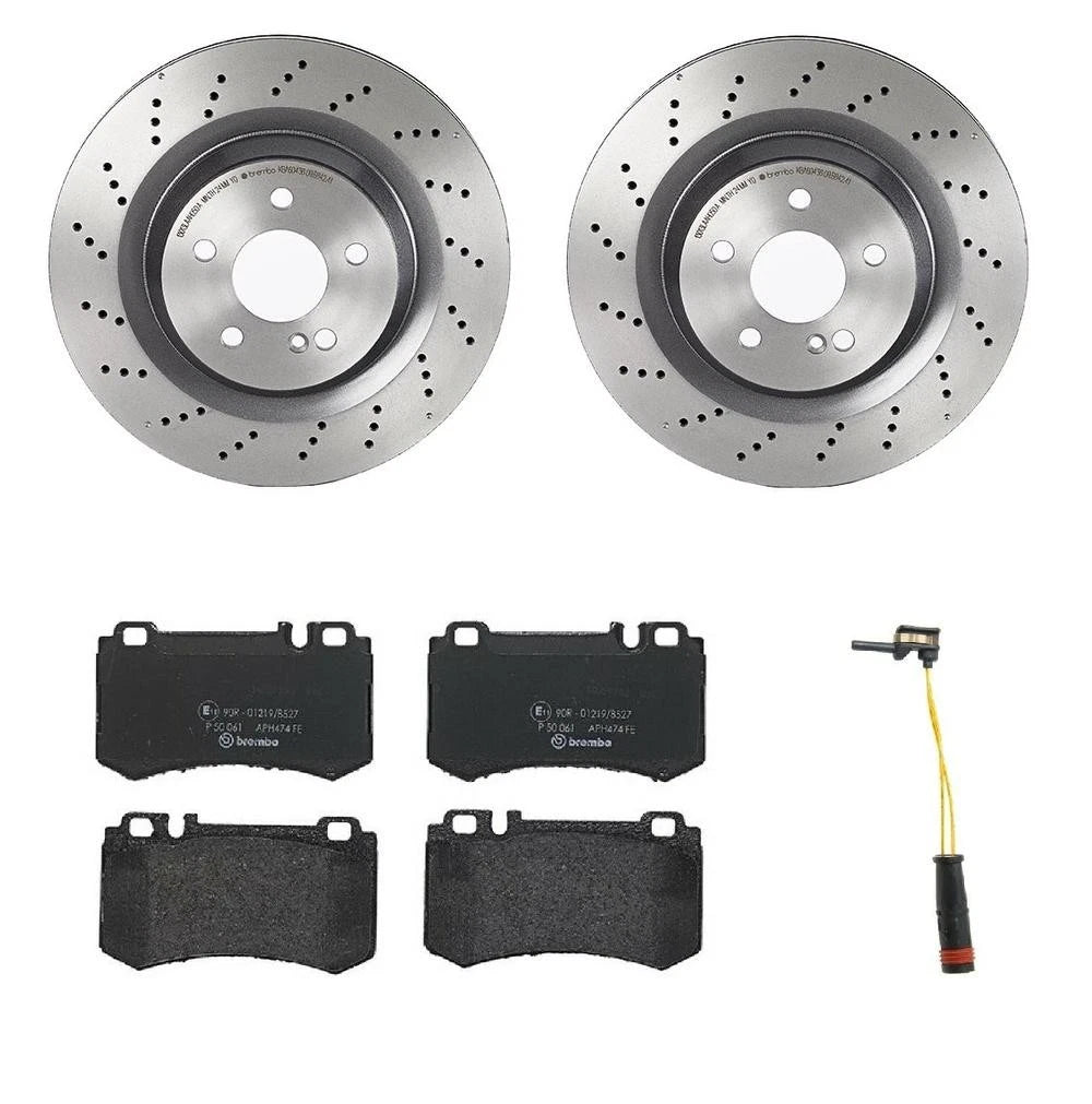 Brembo Rear Brake Kit with Low Met Pads & Drilled Disc Rotors for Mercedes R230 (2003–2012)