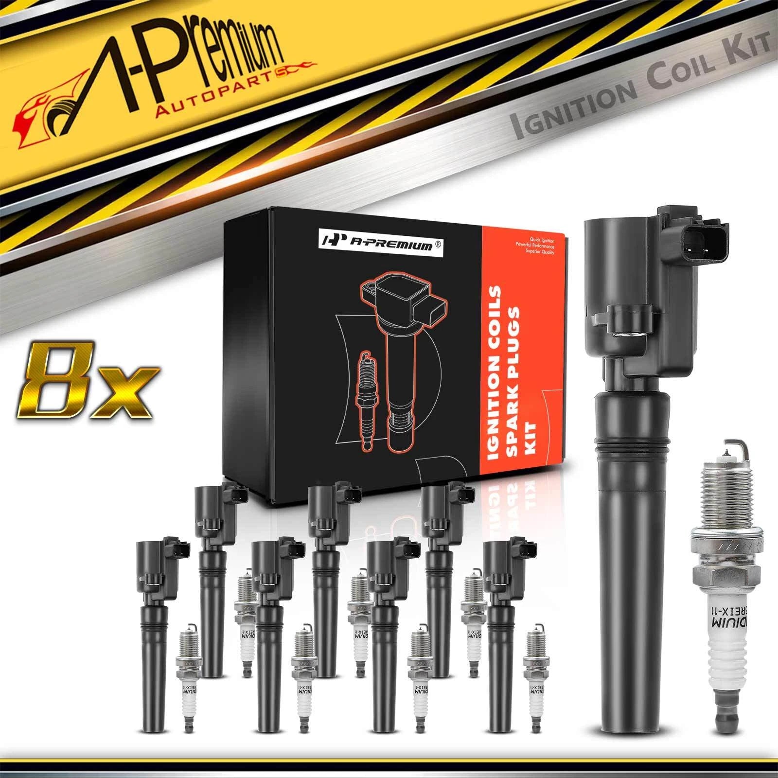 Set of 8 Ignition Coils & Iridium Spark Plugs for Ford Thunderbird (2002–2004)