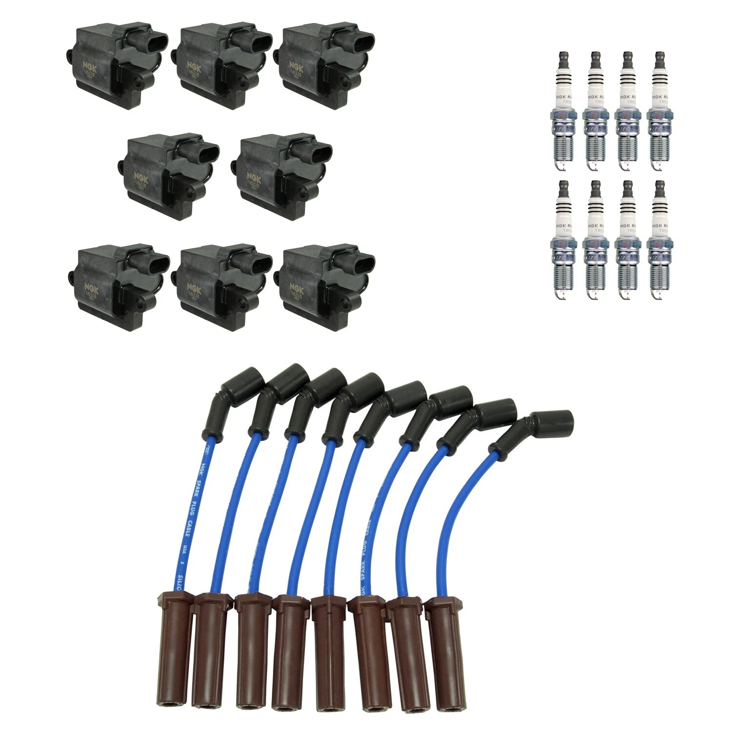 NGK 8 Ignition Coil Wires & Ruthenium Spark Plug Kit for Silverado 1500 (2007–2013)