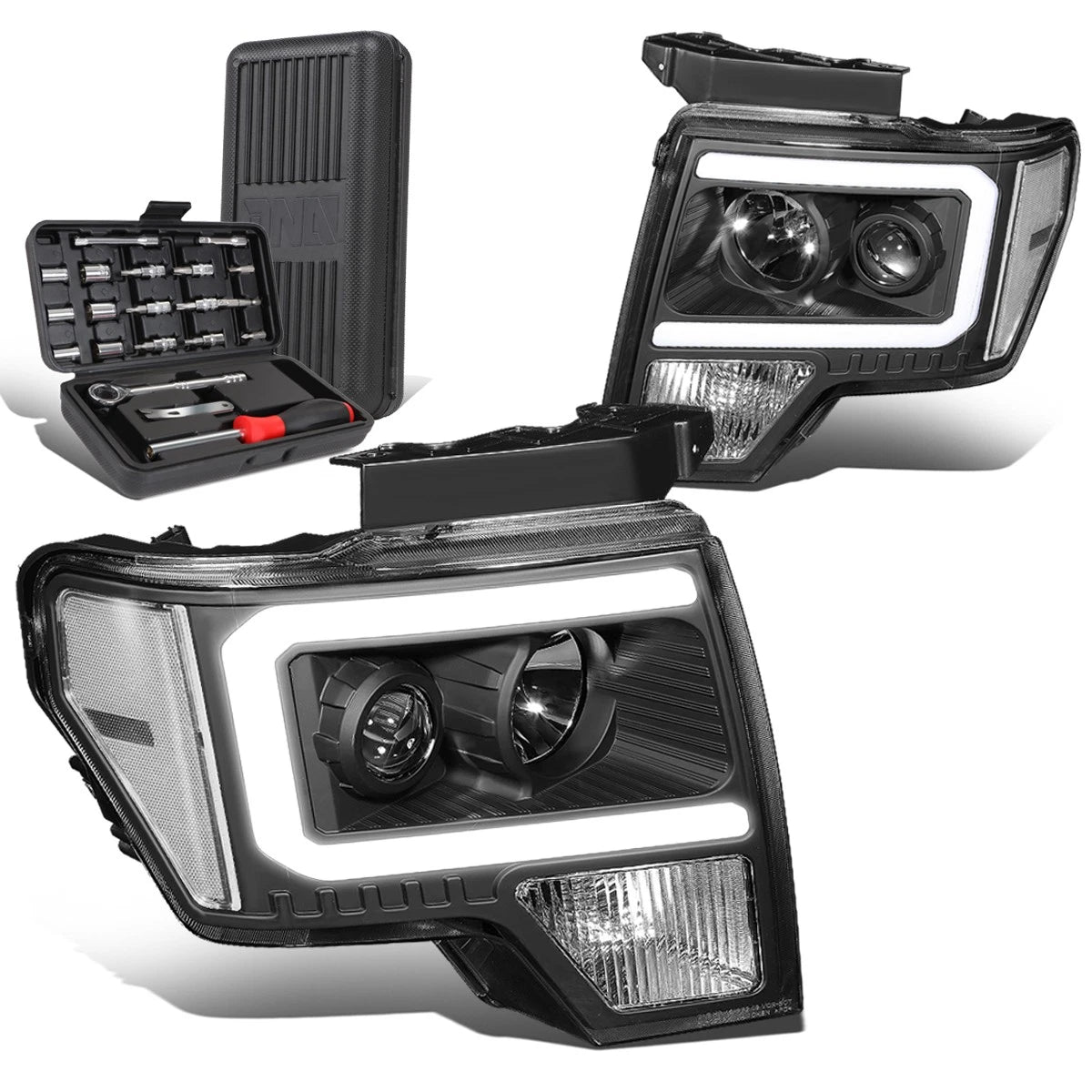 LED DRL Tube Projector Headlights for Ford F150 (2009–2014)