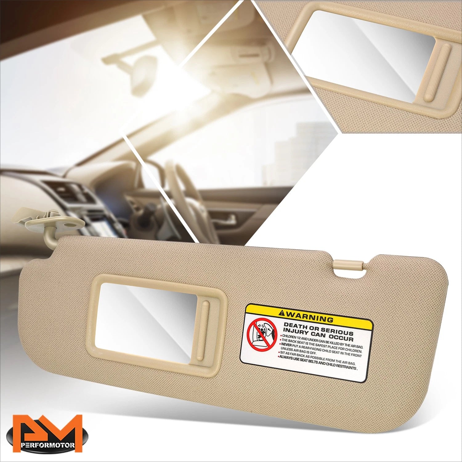 Driver Left Side Sun Visor Shade for Elantra (2011–2015) w/ Mirror Beige/Tan