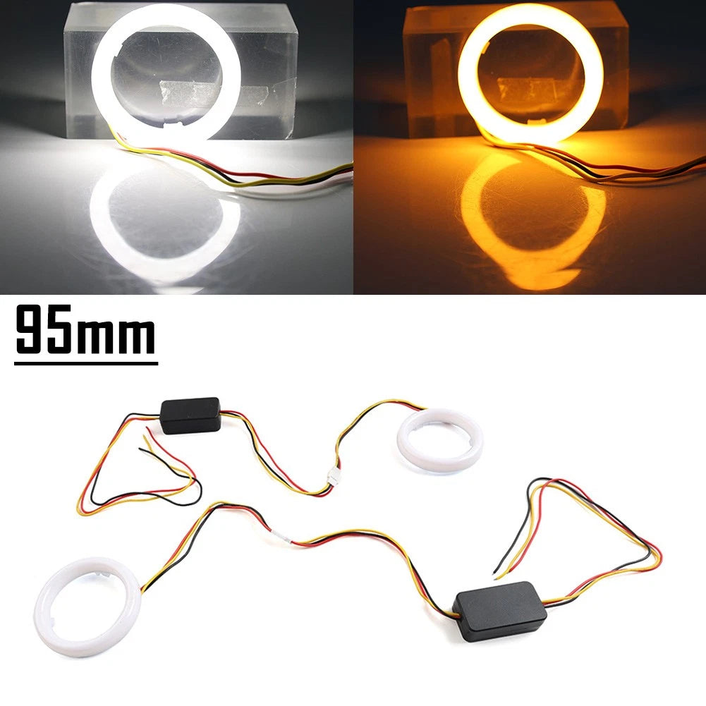 2X White Amber 95MM Switchback LED Angel Eyes Halo Rings for Car Headlight Retrofit