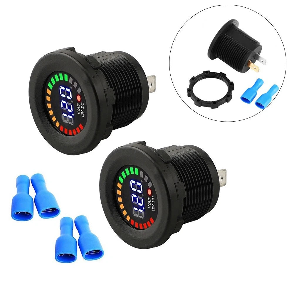 2pcs LED Digital Voltage Meter for Truck Marine Car (DC 12V)