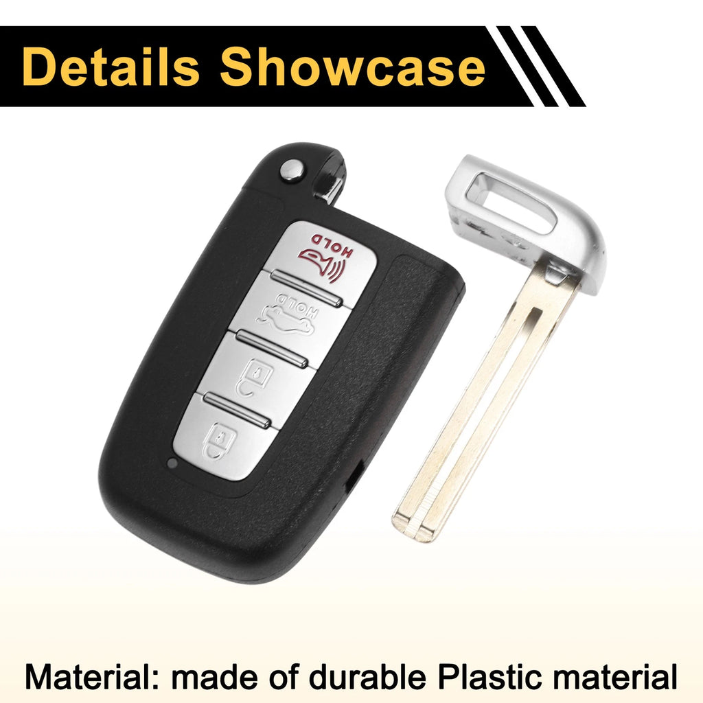 Set of 4 Key Fob Shell Cases for Hyundai Sonata (2011–2015) Black Silver Tone