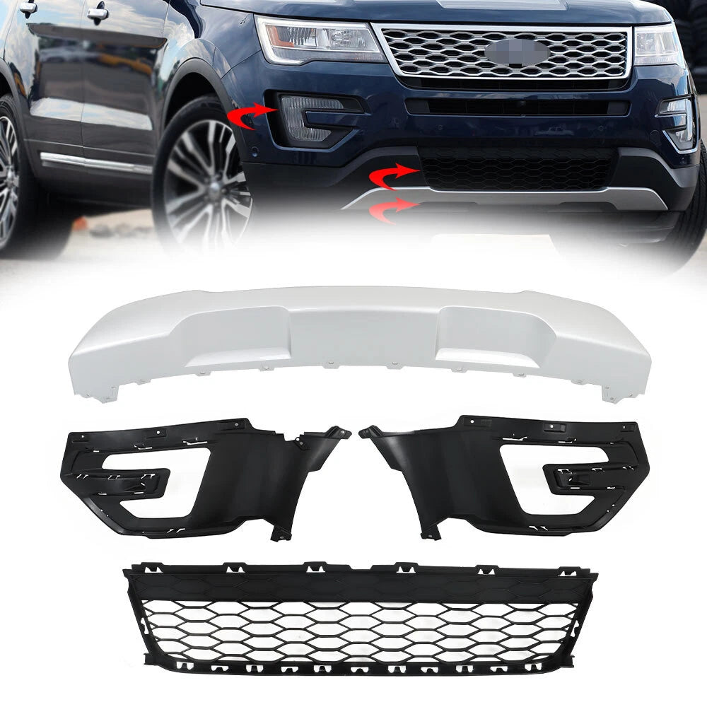 Set of 2 Front Lower Grille and Skid Plate for Ford Explorer (2016–2017)